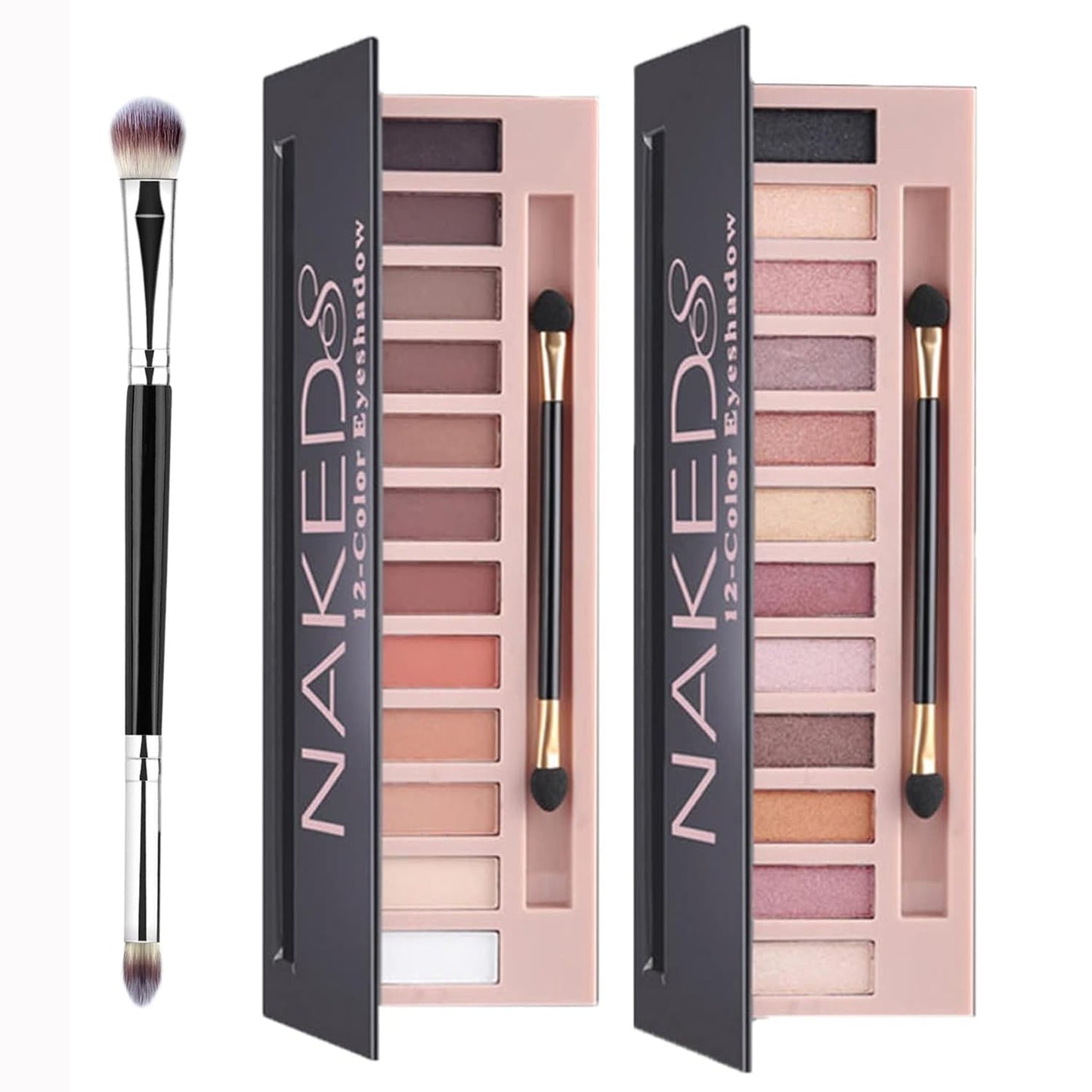 12 Colors Makeup Eyeshadow Palette*2 Pack, Natural Nude Matte & Shimmer Eye Shadow Palette and eyeshadow brush Set,Waterproof Smokey Professional Cosmetic Beauty Kit