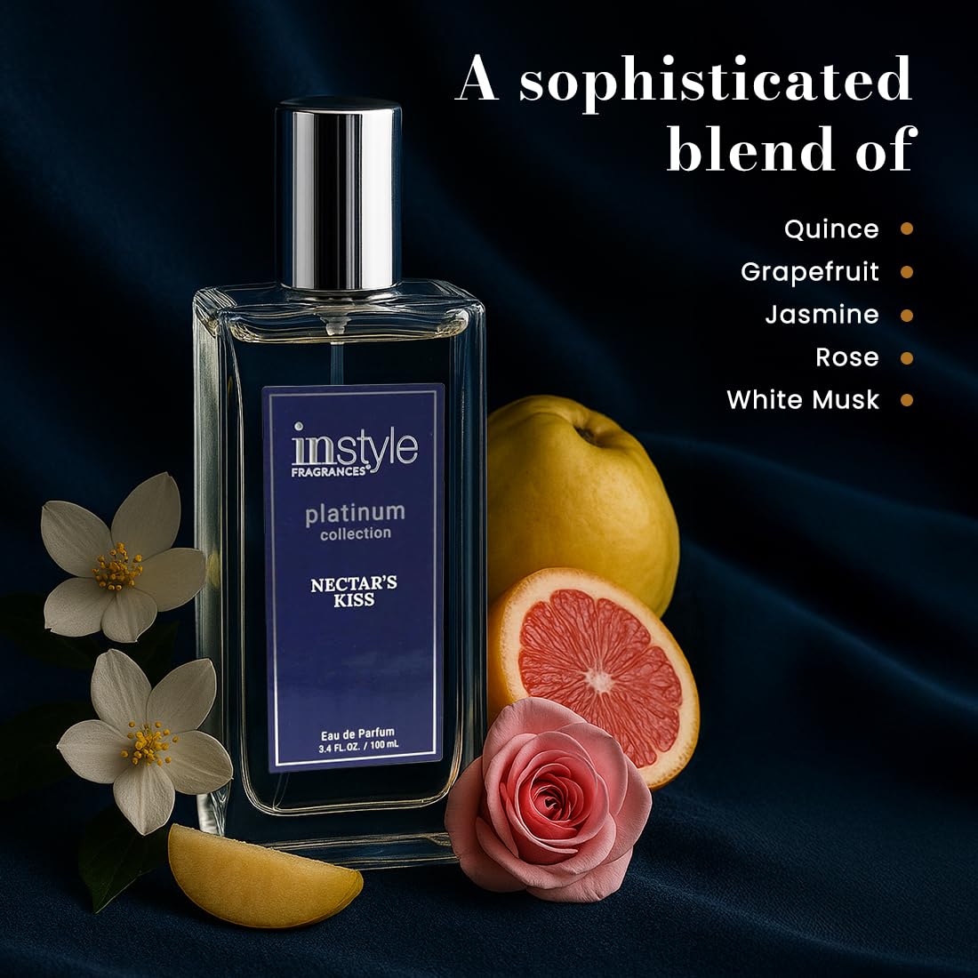 Instyle Fragrances Platinum Collection Nectar’s Kiss, Premium Women’s Eau de Parfum, CLEAN, Vegan, Paraben-Free, Never Tested on Animals, 3.4 Fluid Ounces