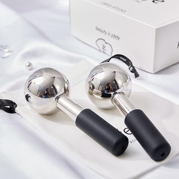 Ice Globes for Face & Eyes, Unbreakable Stainless Steel Cryo Sticks for Beauty Routines, Facials Cold Roller Cooling Globes for Puffiness, Wrinkles, Dark Circles, Headaches