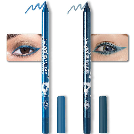 evpct 2Pcs Sky Royal Cobalt Cold Blue Color Gel Glitter Eyeliner Pencils Set for Women Waterline Waterproof Smudge Proof lapiz de ojos delineador de ojos contra el agua Eye Liner Makeup