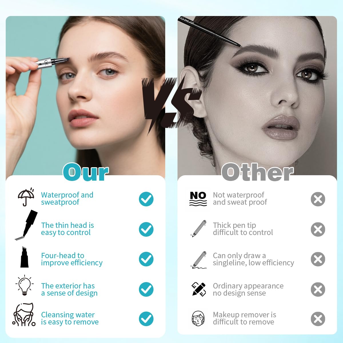 Eyebrow Pencil with 4 Tip Microblade for Natural Eyebrow Makeup Eyebrow Microblading Pen Waterproof &Smudge-Proof (3# Reddish Brown)