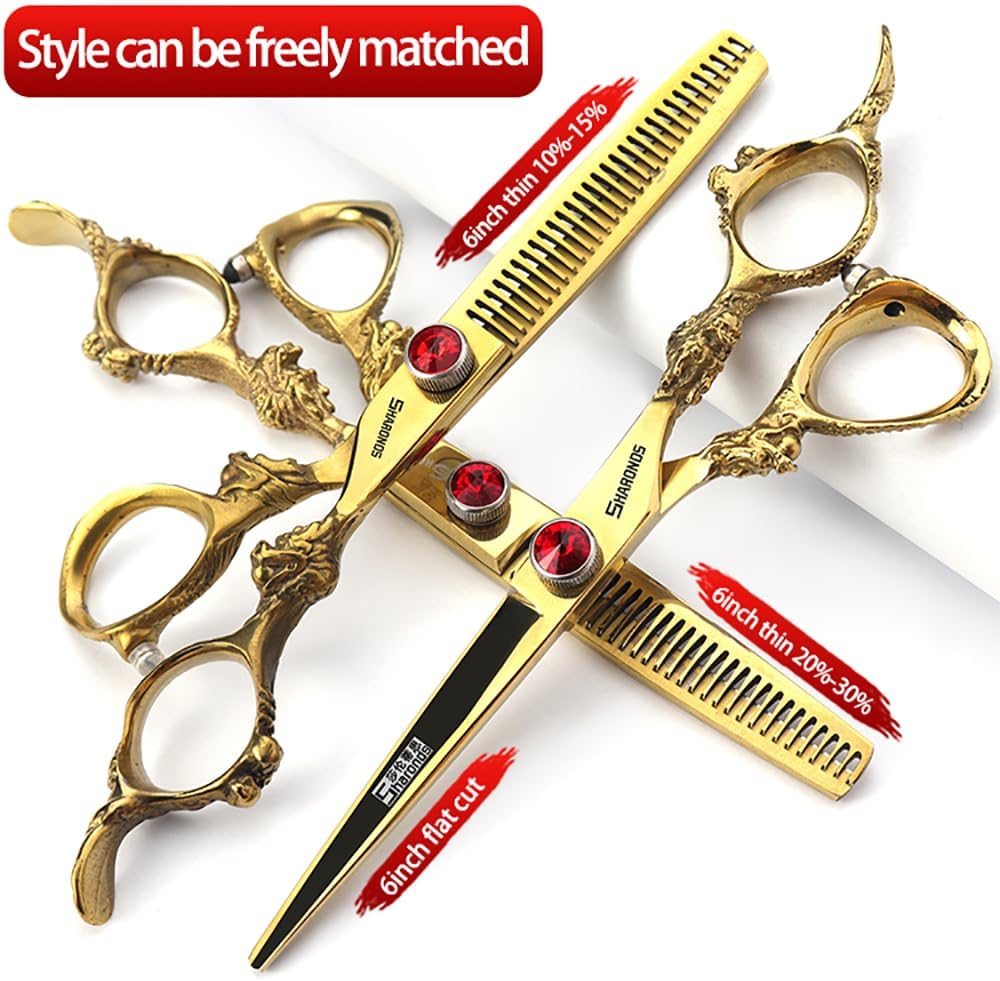 6 inch /7 inch salon professional salon scissors salon hairdresser hair cutting hairstyle pruning tools Japan 440c high hardness stainless steel golden (6 inch 3pc)