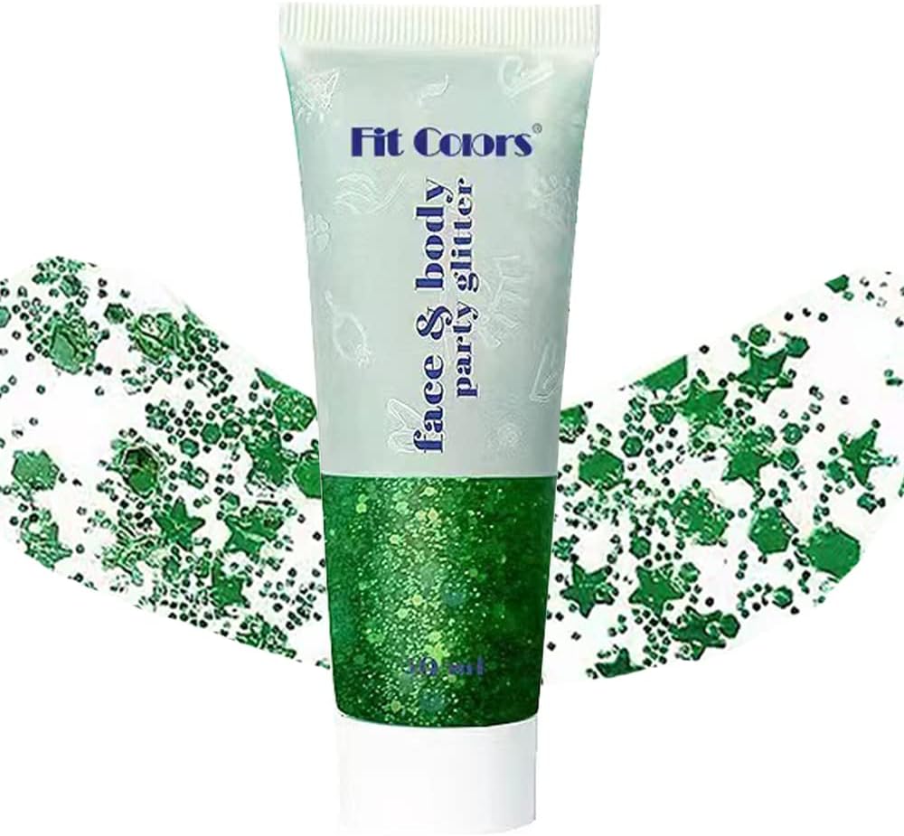 St Patrick's Day Green Body Glitters, Face Glitter Gel Mermaid Sequins Holographic Chunky Glitter, Lip Eye Hair Body Makeup, Liquid Eyeshadow Festival Rave Accessories, 50g