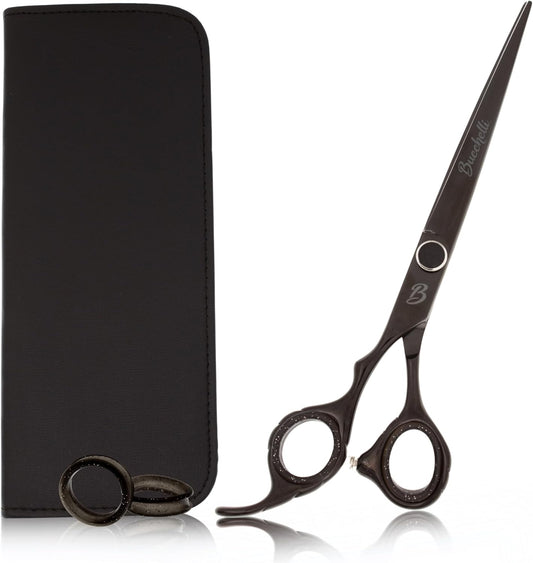 5.5 Inch Left Handed Hair Cutting Scissors Professional - Japanese 440A Inch Barber Scissors - Micro Bevel Edge with Adjustable Tension Knob (Black Left 5.5")