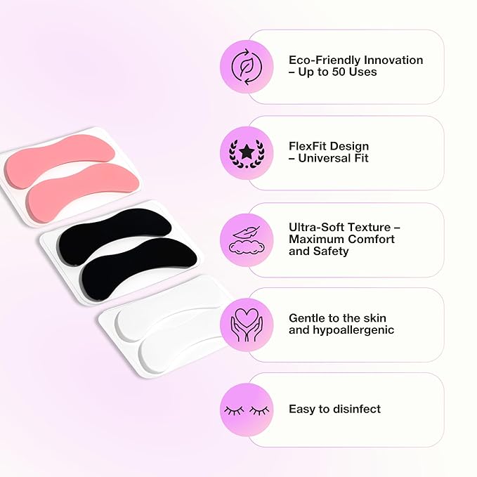 Curacoro Reusable Eye Pads, Silicone Under Eye Patches Lash Lift Cover Eyelash Extension | Soft Pads for Sensitive Skin during Eyelash Perm Lamination & Lash Extensions Remover (White, Style 2)