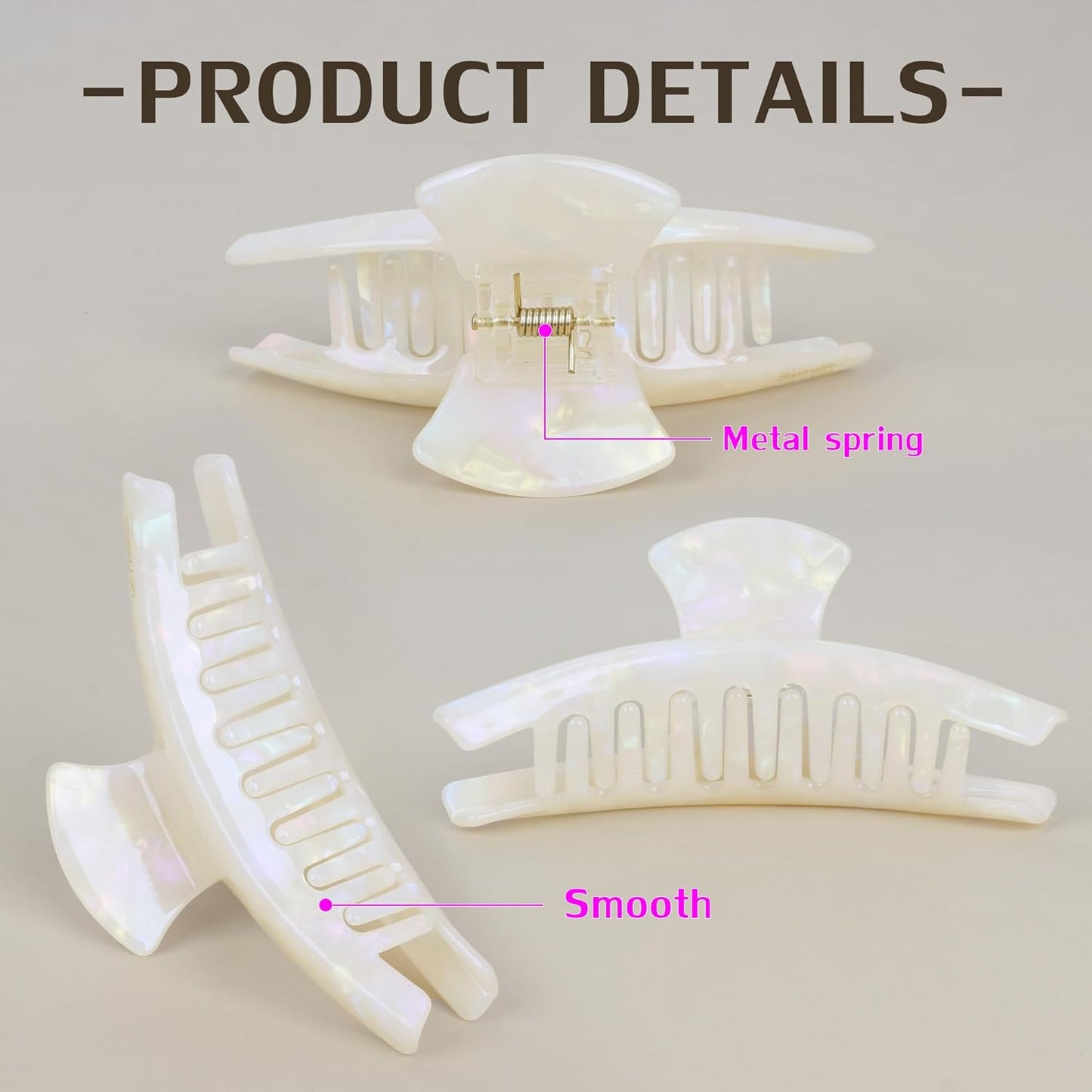 FAELBATY Big Hair Claw Clips Banana Claw Clip 4.5" Claw Clip for Thin and Medium Volume Hair Tortoise Barrettes Celluloid French Butterfly Jaw Clips Hair Accessories for Women Girls (White)