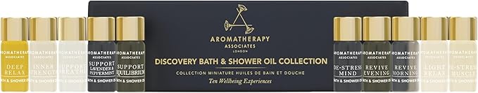 Aromatherapy Associates Essential Oil Blends – Luxury Shower and Body Oils for Dry Skin, Daily Aromatherapy Care for Men & Women, 10-Pack (0.10 fl oz Each) in Decorative Gift Box