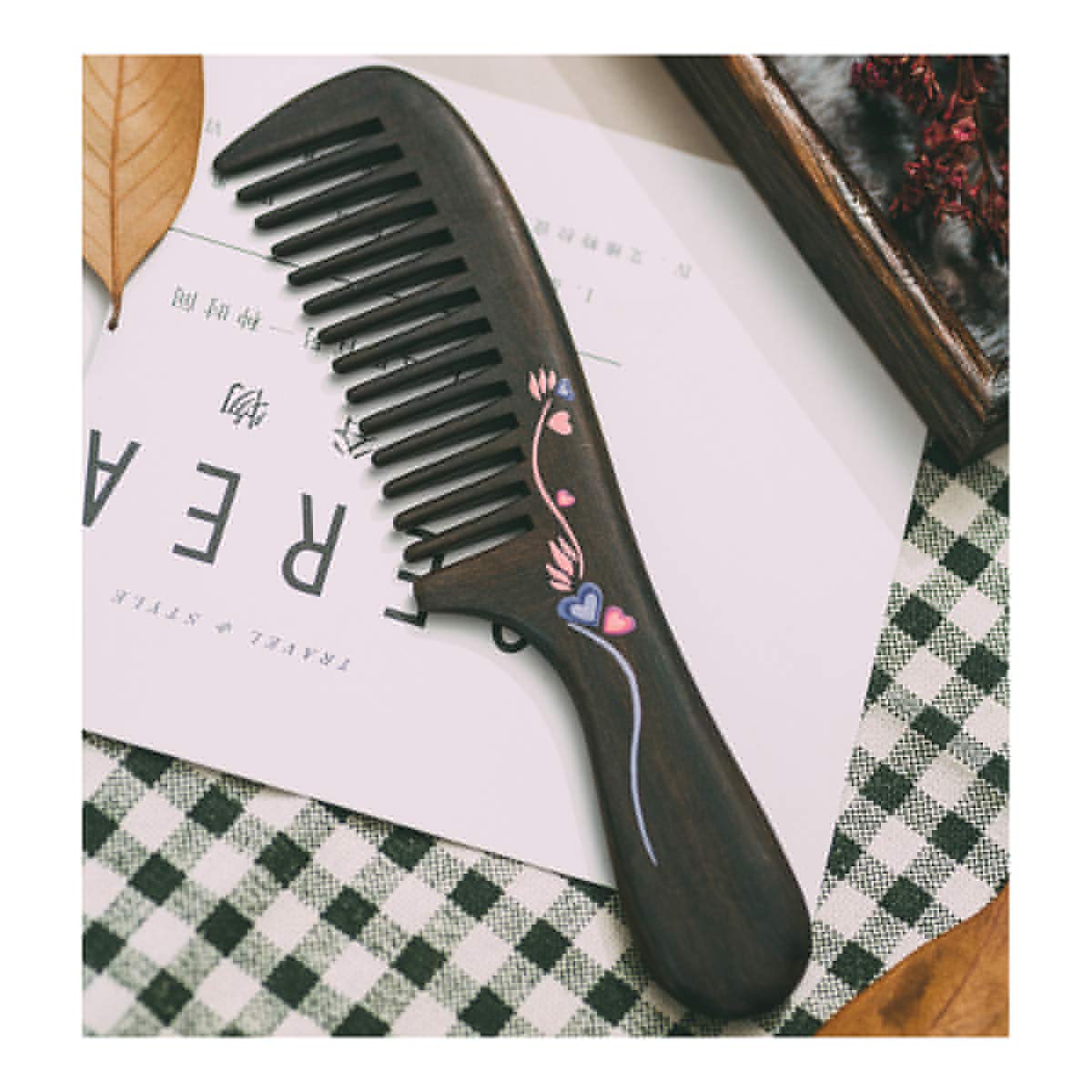 TAN MUJIANG Natural Wood Comb, Handmade Decorative women Hair Comb Tools Salon for Detangling and Styling Wet or Dry Curly, Thick, Wavy, or Straight Hair 7.1" Long Waist comb