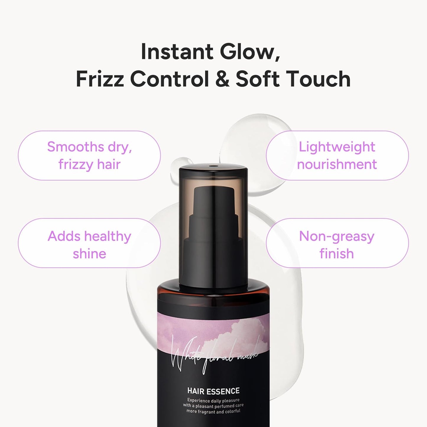 Perfumed Hair Oil & Serum 2-in-1 – Korean Essence Oil for Frizzy, Dry, Damaged Hair & Glass Hair Shine – Argan Oil & Amino Acids – Sulfate & Paraben-Free – White Floral Musk, 100ml / 3.38 fl oz