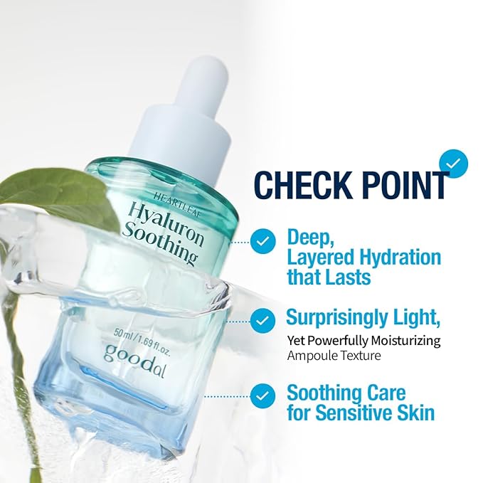 GOODAL Heartleaf Hyaluron Soothing Ampoule + Cream Bundle, Hydration Facial Serum for Glowy Skin, Lightweight Moisturizer, Korean Skincare, K Beauty