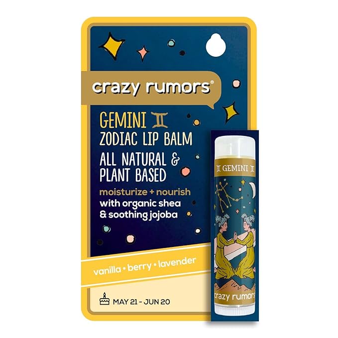 Crazy Rumors Gemini Zodiac All Natural, Plant Based Lip Balm to Moisturize and Nourish your Lips - Air Blend (Vanilla Cream, Fresh Berry and Botanical Lavender)