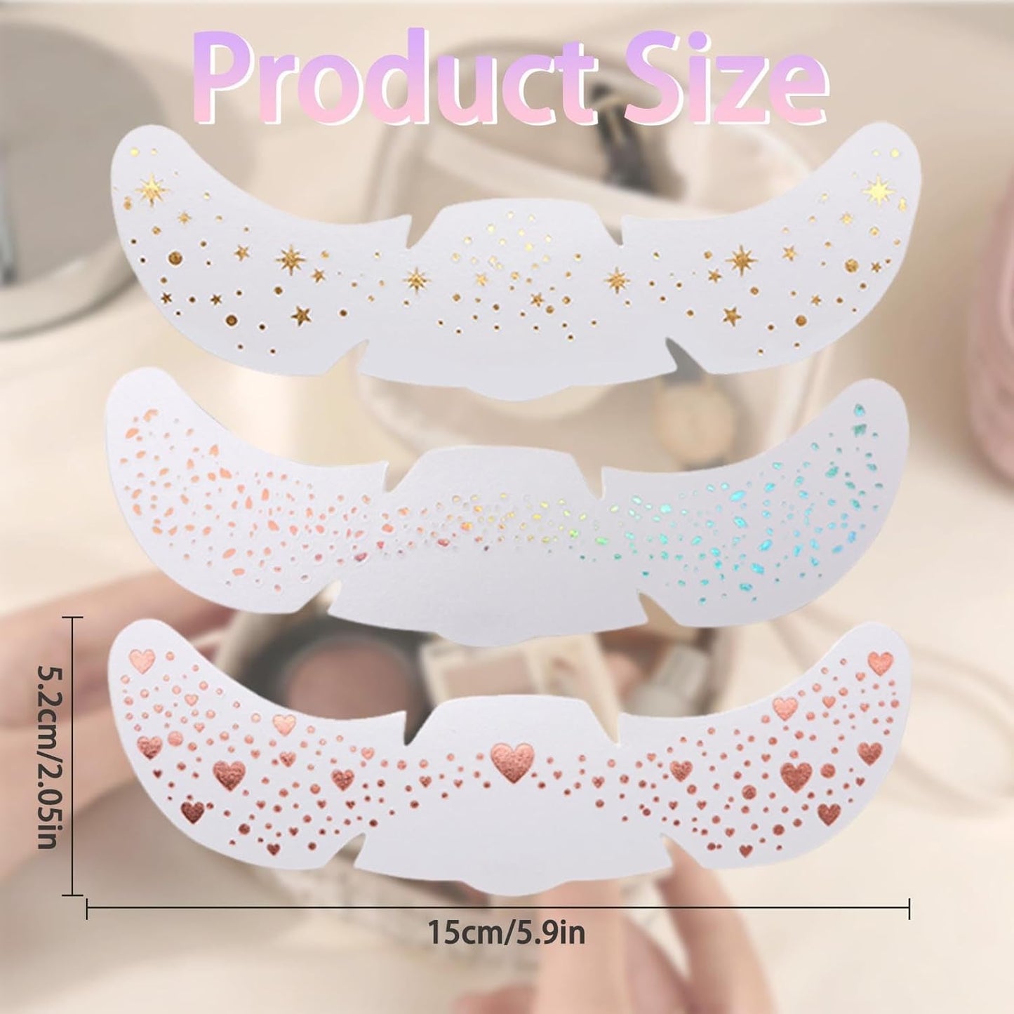 12 Sheets Glitter Freckles Stickers for Face and Body, Holographic Star and Heart Face Tattoo for Women and Girls, Long Lasting Waterproof Festival Rave Makeup Accessories