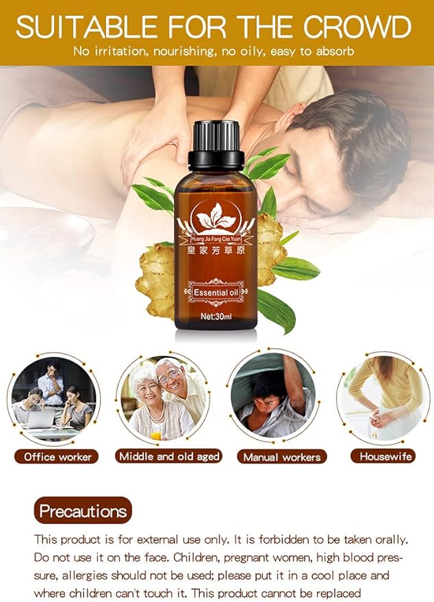 3 Pack Lymphatic Drainage Ginger Oil, Promote Blood Circulation Metabolism SPA Massage Oil.
