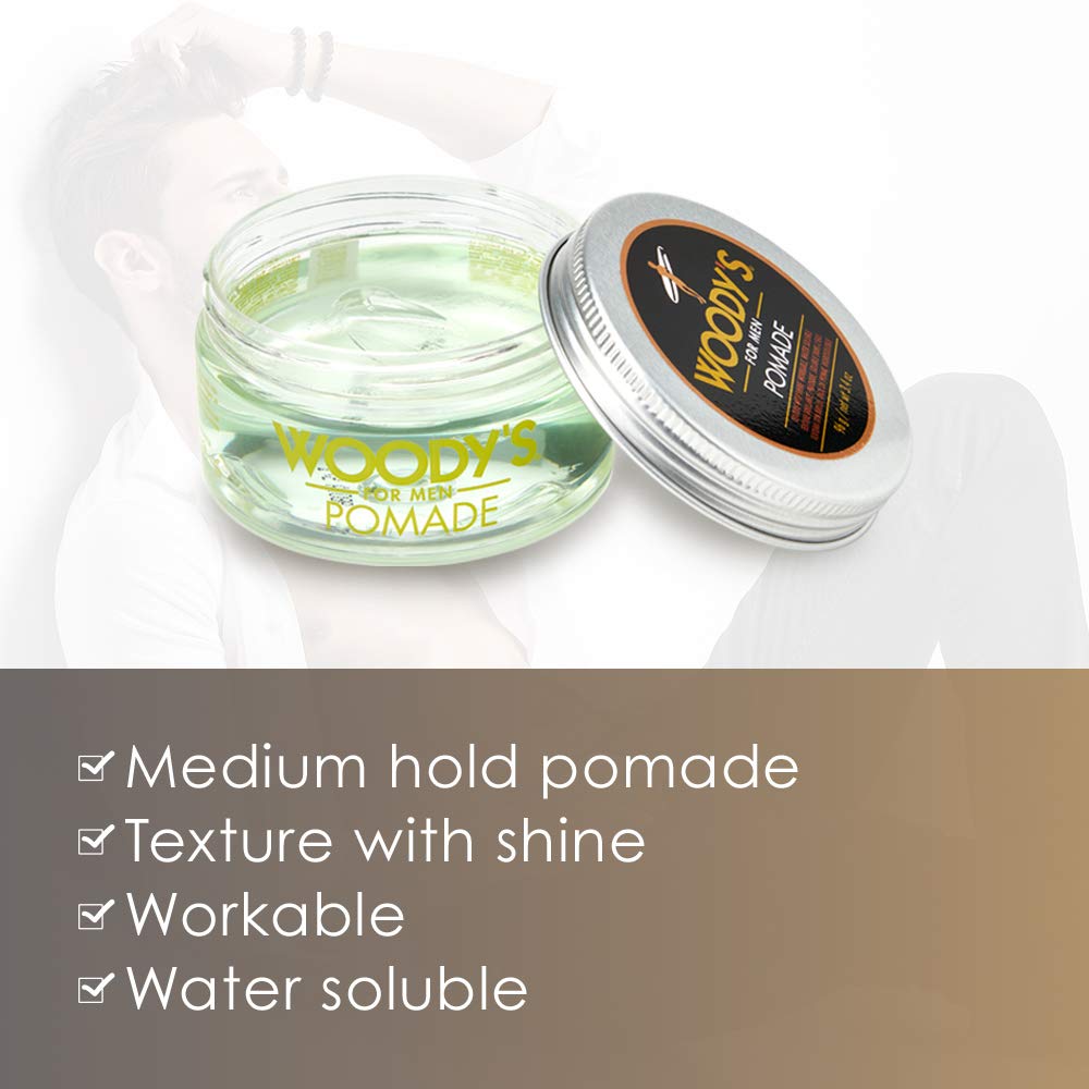 Woody's Pomade for Men Strong Hold - High Shine, Water-Based Mens Hair Styling Cream for Slicked Back & Classic Looks Hairstyles, 3.4 oz, 2 Pack