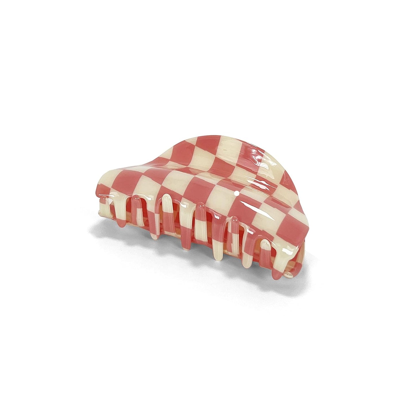 Two Oh One Checkered Hair Clip Claw Acrylic Strong Hold Women's Accessory for all Hair Type, Pink