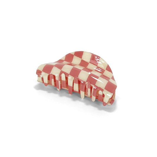 Two Oh One Checkered Hair Clip Claw Acrylic Strong Hold Women's Accessory for all Hair Type, Pink