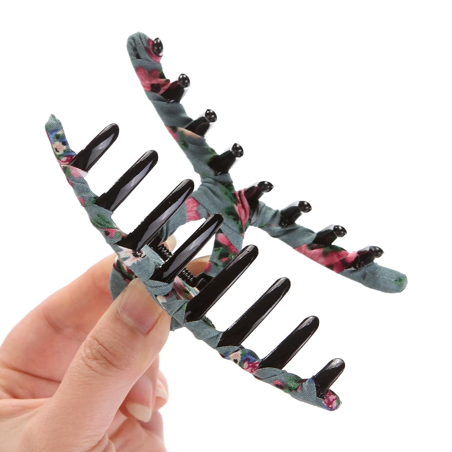 ONEYE Hair Claw Clips Nonslip Wrapped Cloth 4.3 Inch Large Hair Clips for Women Girls Floral Banana Hair Clip Strong Hold for Thin Hair Thick Hair Long Hair Fashion Hair Accessories with 4 Colors