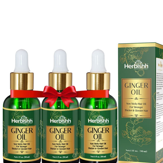 Herbishh Ginger Essential Oil for Hair Growth 30ml - Pack of 3, Non-Sticky Serum for Thicker, Strong and Glossier Hair With Dropper