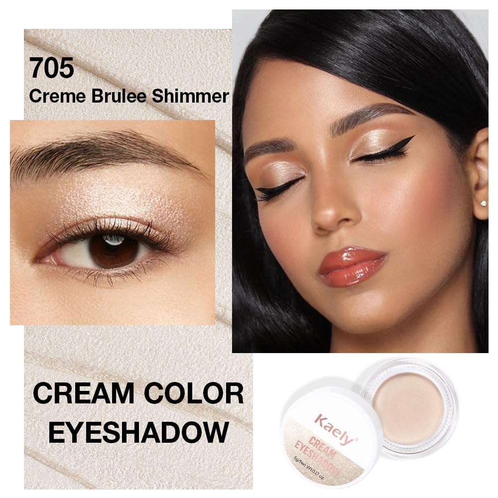 Kaely Single Cream Eyeshadow Pot, Creme Brulee Shimmer Eye Shadow for Older Women High Pigmented Waterproof, Natural Eyeshadow Palette Makeup Brightener, sombras en crema para ojos, Blendable, 705