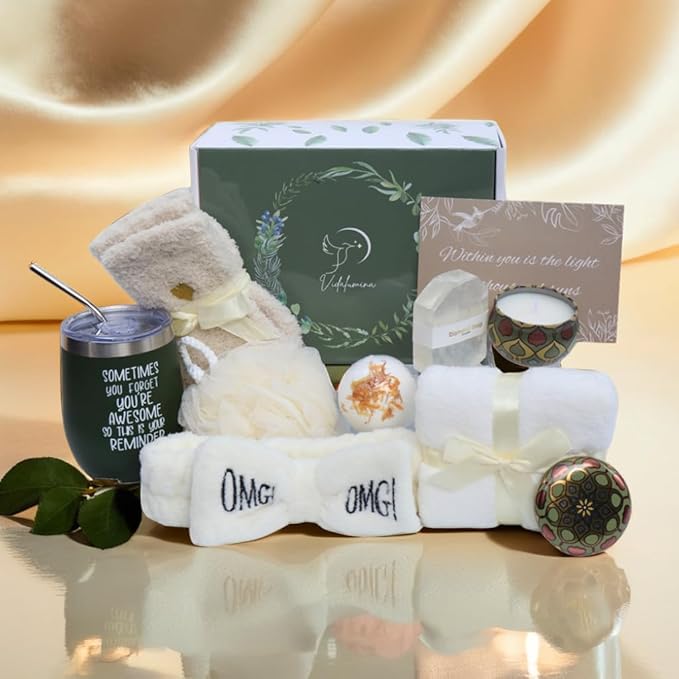Mother’s Day Gifts for Mom – Spa Gift Box with Tumbler, Bath Bomb, Loofah, Candle. Self Care Sympathy Gifts for Women Thinking of you, Happy Birthday, Care Package for Mom, Wife, Grandma, or Friend