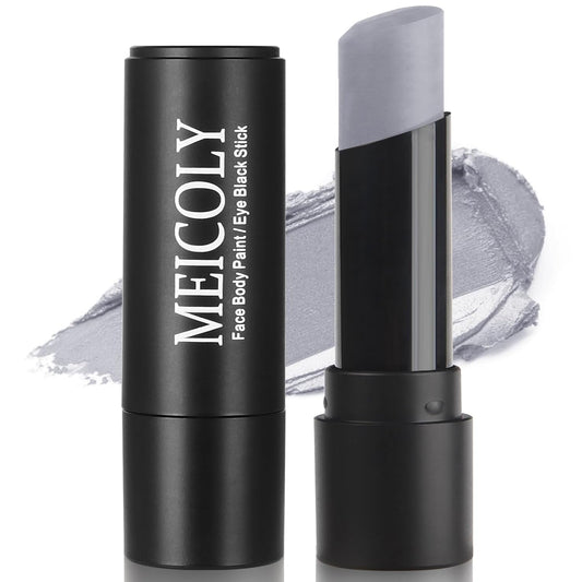 MEICOLY Light Grey Face Body Paint Stick for Halloween SFX Zombie Grayscale Homestuck Cosplay Makeup,Gray Face Paint for Adults and Kids,Waterproof Eye Black Stick for Baseball Softball Football