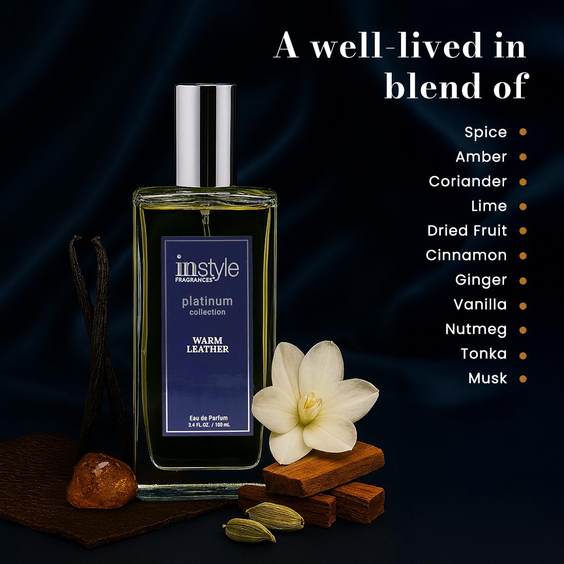Instyle Fragrances Platinum Collection Warm Leather, Premium Unisex Eau de Parfum, CLEAN, Vegan, Paraben-Free, Never Tested on Animals, 3.4 Fluid Ounces
