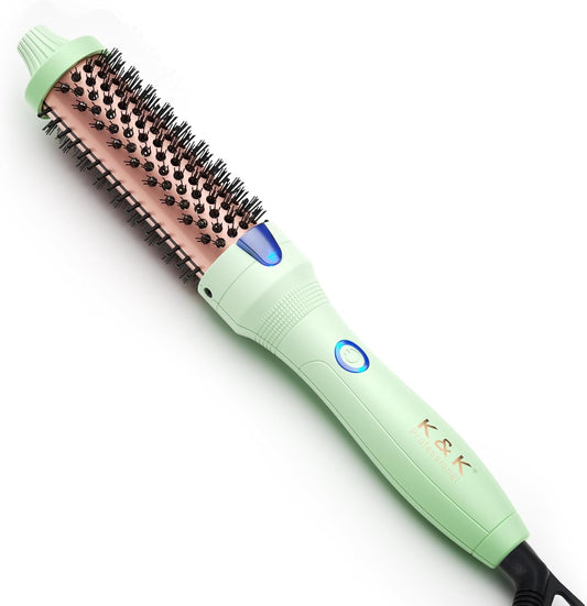 K&K Brush 30, 1.18 Inch Hot Styling Brush, Ionic Curling Iron with Tourmaline Ceramic Barrel, Professional Hair Curler up to 356°F, Dual Voltage Hair Waving Style Tool for Traveling