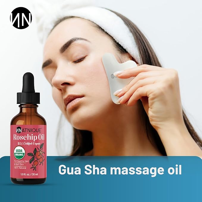 Rosehip Seed Oil Organic 1oz, USDA Certified, 100% Pure Rosehip Oil for Face, Hair & Skin. Cold Pressed Natural Moisturizer for Hair, Skin Scalp & Nails. Ideal to use for Gua Sha Massage.