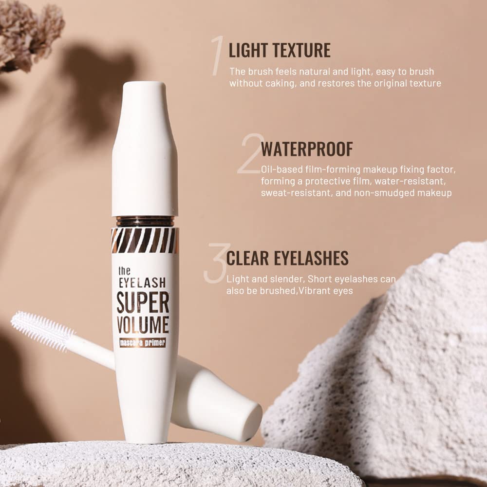 4D White Mascara Primer for Eyelashes Set, Super Volume Curly Thick Waterproof Non-Smudged Long lasting Charming Voluminous Lash for Women Cruelty Free Vegan Eye Makeup (D-1Pc White mascara, D)
