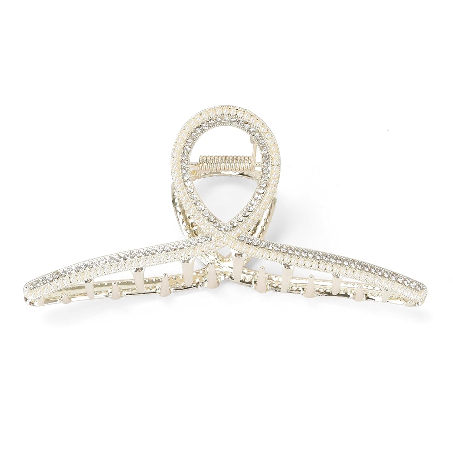 FAELBATY Large Metal Hair Clip for Women's Thick Hair 4.5 Inch, Pearls and Rhinestones Design, Strong Hold Claw Barrettes for Long Hair, Hair Accessories (Style 2, 1 Count)