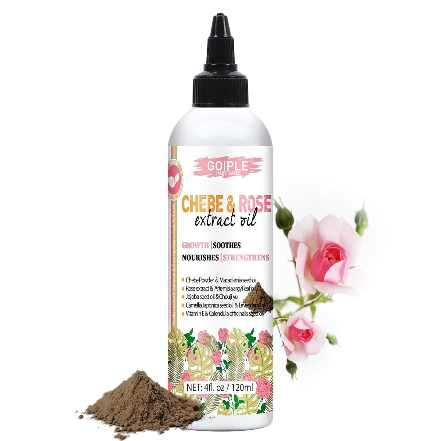 Chebe & Rose Hair Oil for Hair Growth, Chebe & Rose Extract Oil Moisturizer for Scalp, African Chebe Powder for Hair Growth Stronger Thicker, Natural Chebe Hair Growth Oil for All Hair Types 4fl oz
