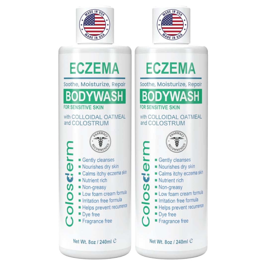 Eczema Cream Body Wash Sensitive Skin for Women & Men - Moisturising Bodywash with Colostrum & Colloidal Oatmeal bath - Gentle Cleanser for Dry Skin, Redness & Irritation, 16 fl oz, Made in USA