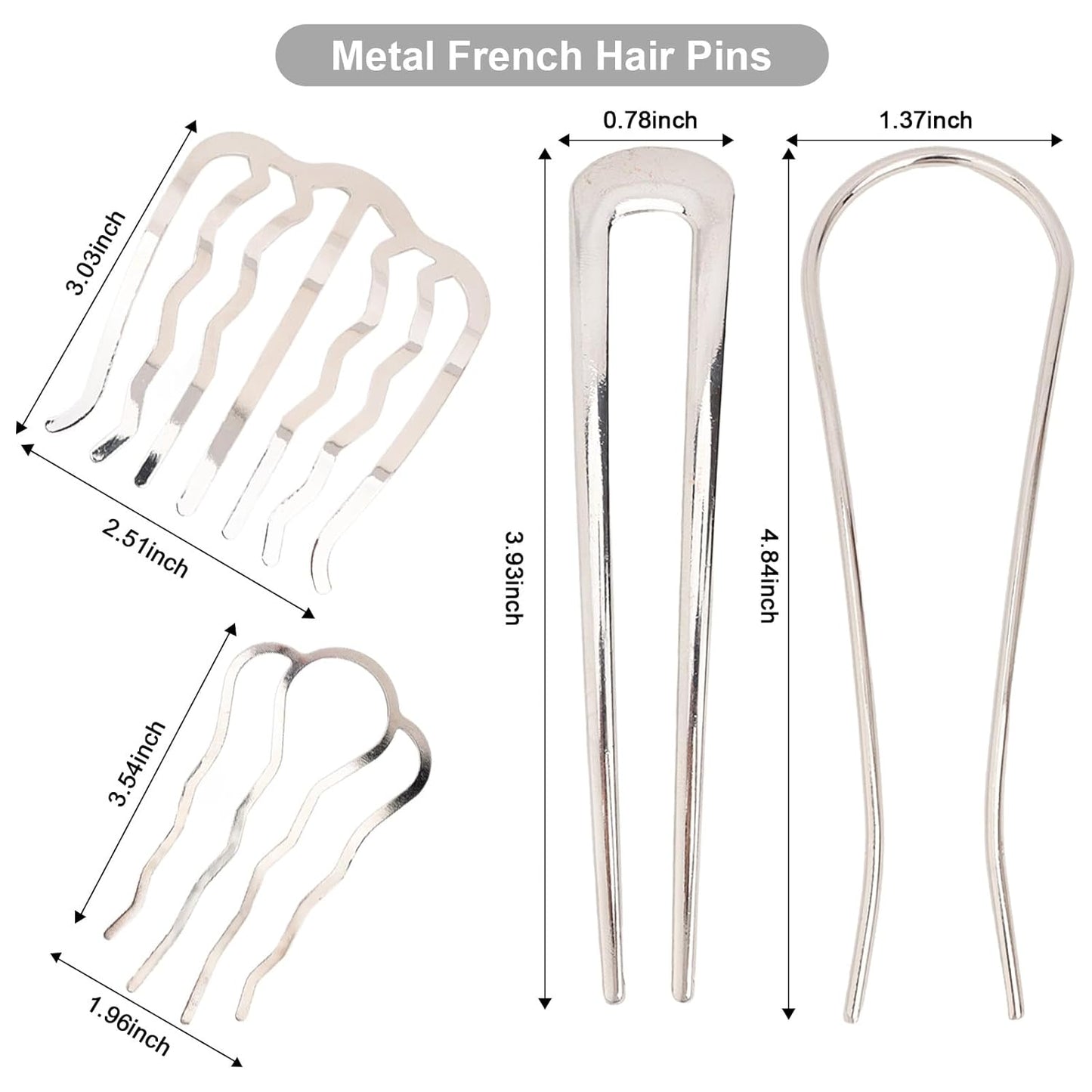 French Hair Pin, 8 PCS Hair Pins for Women Metal Hair Side Combs, French Pins Hair, U Shaped Hair Pins for Buns Updos, French Pins Hair Stick Pin Hair Combs for Styling Hairpin Hair Accessories