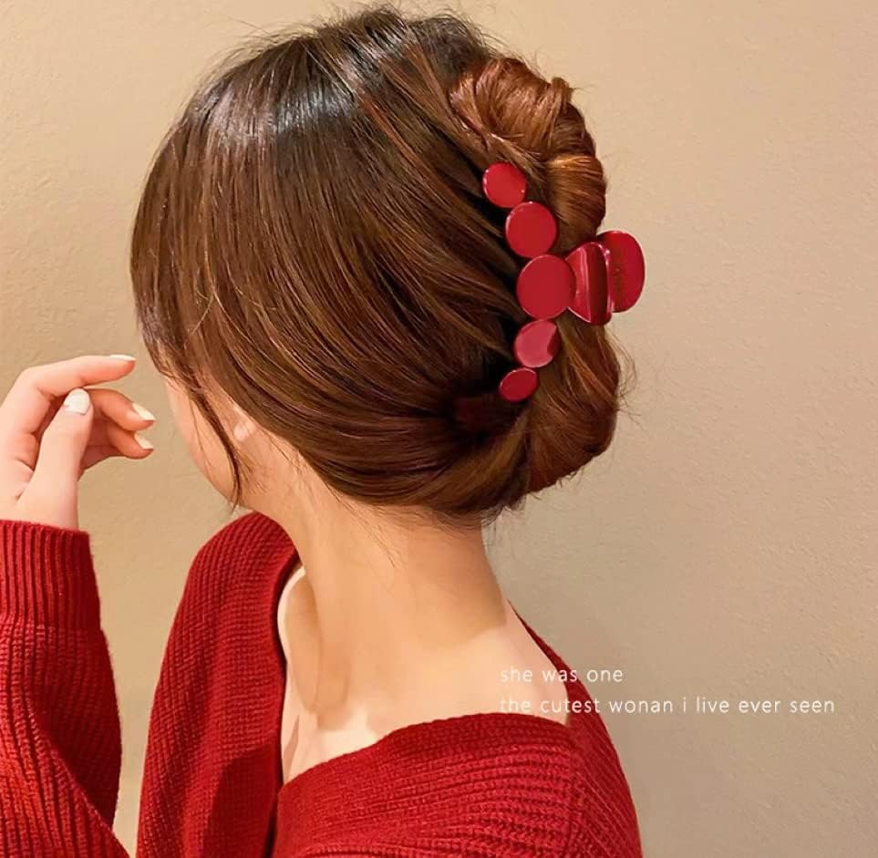 Red Glossy Hair Claw Clips, Light Lightweight Strong Hold Nonslip Claw Hair Clips for Thick Hair & Thin Hair & Curly Hair, 90's Vintage Jaw Clips for Women & Girls (Red Glossy)