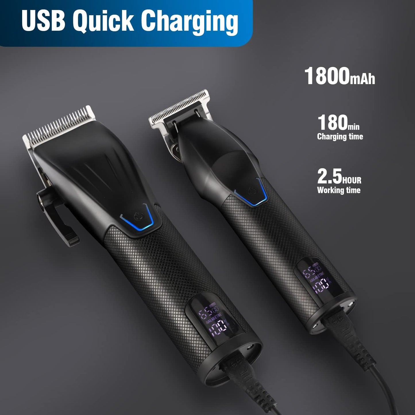 Professional Hair Clippers Trimmer Kit,Cordless Hair Clippers for Men,Barber Fading Clipper and Zero Gap T-Blade Trimmer Set with LED Display for Mens Gifts (Black)