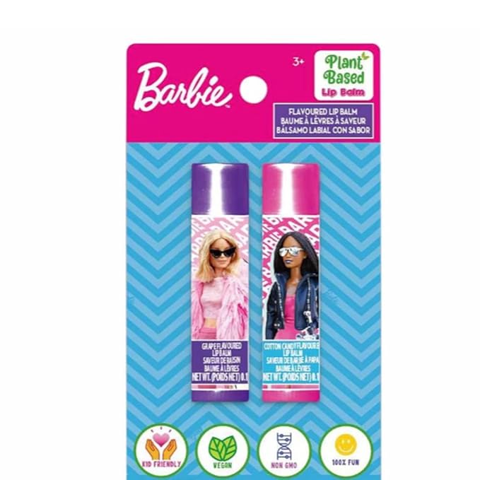Barbie 2 Lip Balm with Flavors Include Blue Blueberry and Pink Cotton Candy - Lip Balm on Card - 2 Shimmery Lip Balms