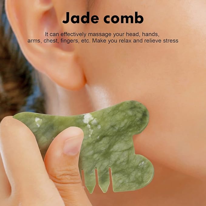 Healifty Jade Massage Comb, 4 Styles Gua Sha Comb for Head Caring, Facial Gua Sha Tool, Scraping Massage Tool for Full Body Relaxing