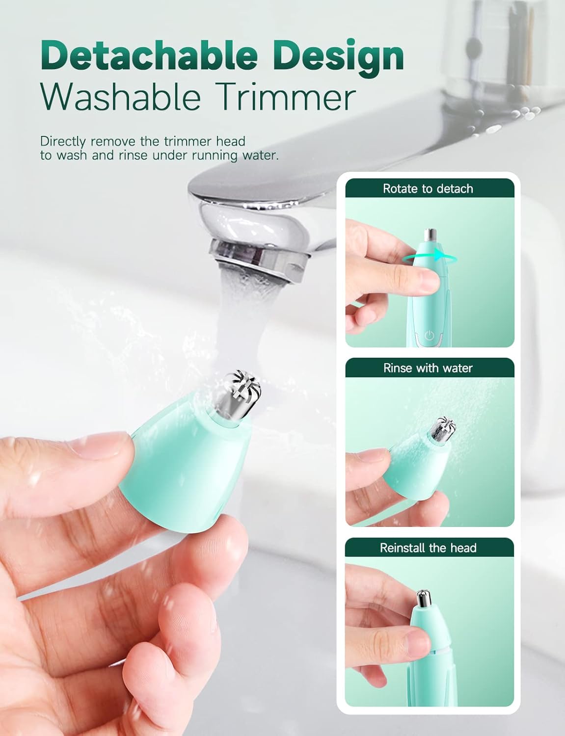 Rechargeable Ear and Nose Hair Trimmer - 2025 Professional Painless Eyebrow & Facial Hair Trimmer for Men Women, Powerful Motor and Dual-Edge Blades for Smoother Cutting Mint Green