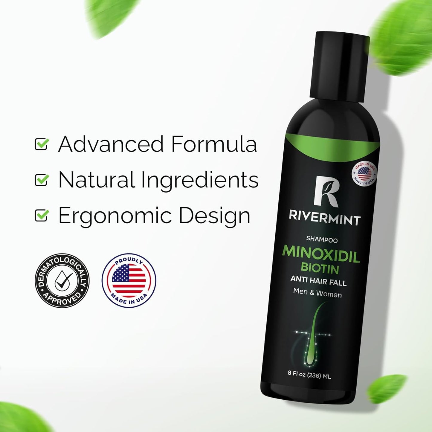 Generic Rivermint Shampoo with Hyaluric Acid and Biotin: Hair Growth Stimulant for Men and Women, anti hair loss - Made in the USA