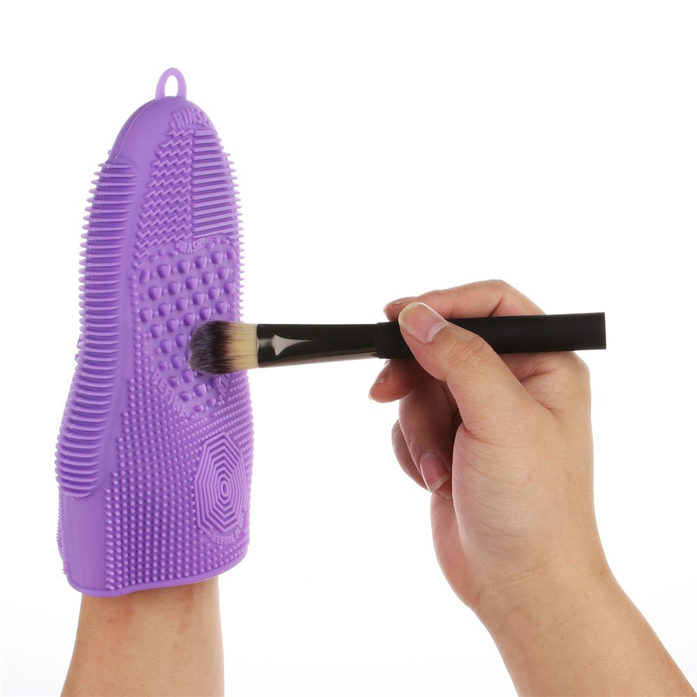 Makeup Brush Cleaner Glove Mat Mitt Silicone Cosmetic Cleaning Scrubber Tool Face Brushes and Eye Brush Washing Pad Purple