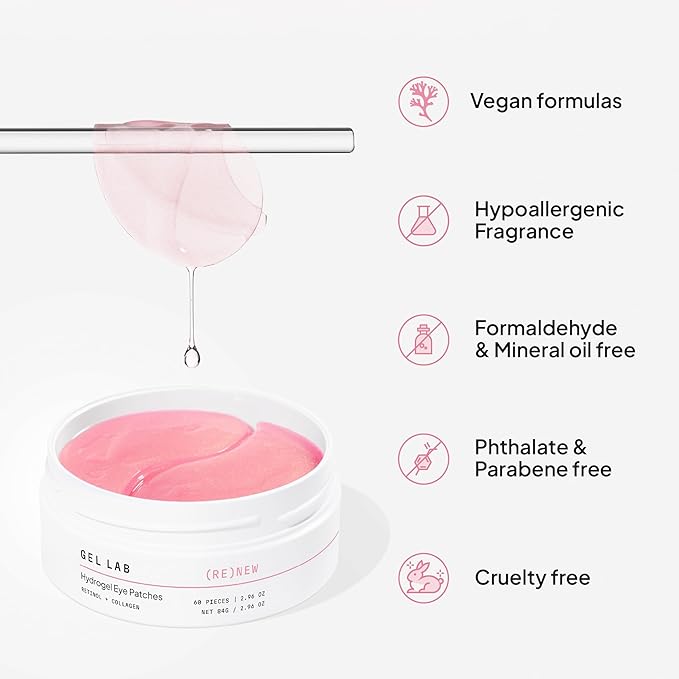 RENEW Collagen & Retinol Under Eye Gel Patches – Korean Hydrating Eye Mask for Fine Lines, Wrinkles, Firming, and Brightening Skin – 60 Gel Eye Patches