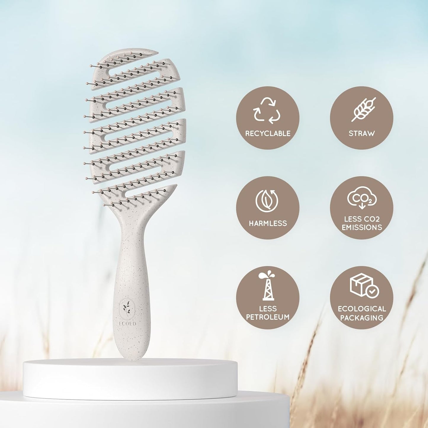 Detangler Hairbrush, Soft Bristle Detangling Brush for Straight, Wavy,Curly and Fine Hair, Dry and Wet, Quick Smoothing for Women and Men, Eco-Friendly & Sustainable Material (Natural)