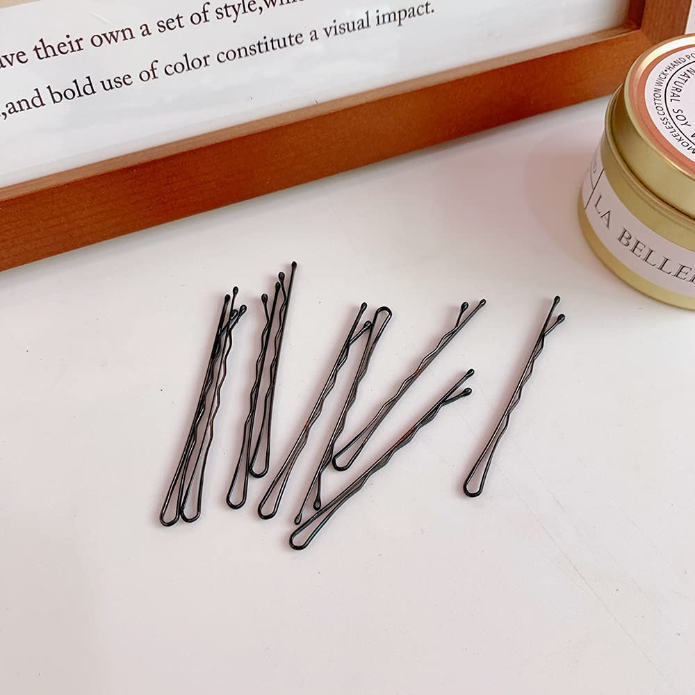 2 Inch Black Hair Bobby Pins Metal Clips Twisted Spiral Curved with Ball Tips Non-slip Decorative Long Short for Women Girls Nickel Free Hairdressing Wedding Accessories with Case 100 PCS