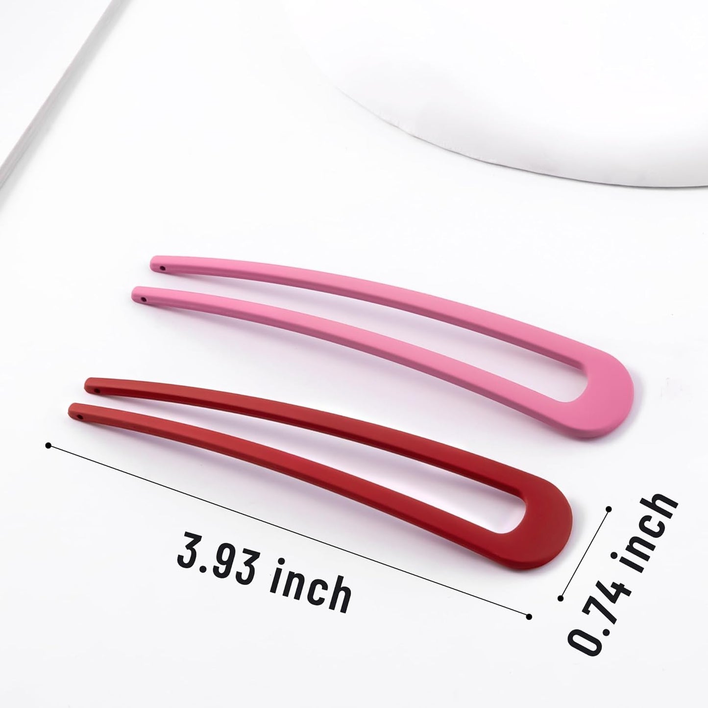 6Pcs Metal French Hair Pins for Women U Shape Sticks 3.9 Inch Vintage Fork for Hairstyle Accessories(Pink/Orange Red/Red)
