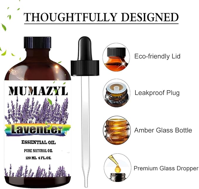 Lavender Essential Oil, Lavender Fragrance Oil 4 Fl Oz 120ML for Diffuser Humidifier Yoga Cleaning DIY Candle Soap Making Essential Oils