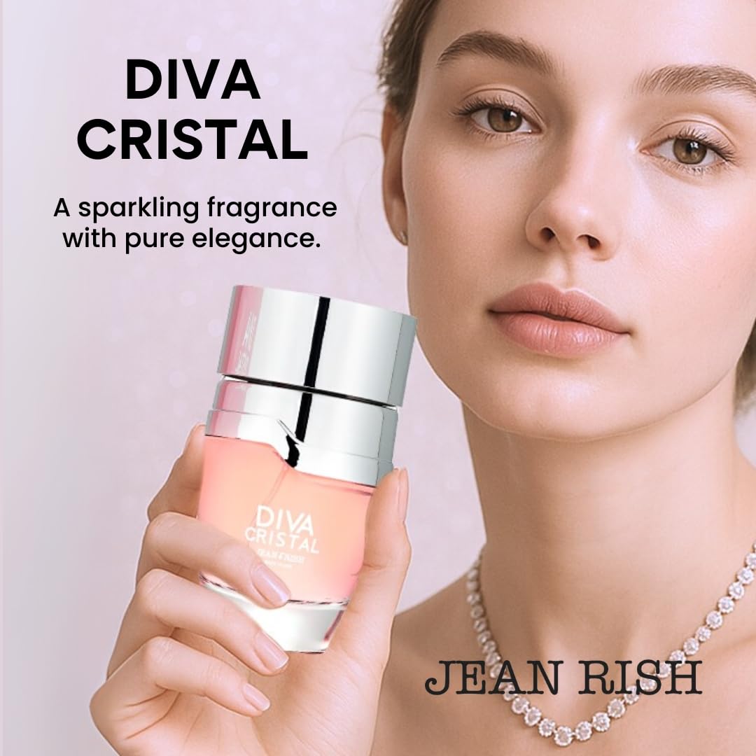 Jean Rish Diva Cristal Perfume for Women, Eau De Parfum (3.4 Fl Oz / 100ml) with Lychee, Turkish Rose, Cashmeran Notes - Long Lasting and Luxury Fragrance, Made in USA