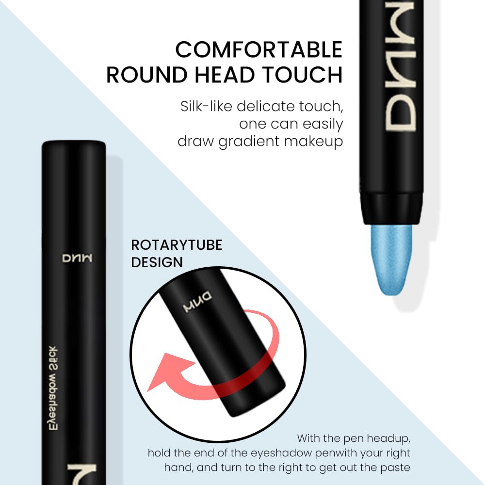 Kaely 4Pcs Metallic Shimmer Eye Shadow Sticks Set, Sky Blue Dazzling Blue Greenish Cyan Royal Blue, Eyeliner Pencil Eyeshadow Palette Halloween Makeup, Eye Highlighter Brightener Stick for Women