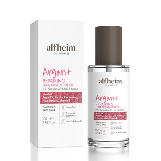 ALFHEIM Argan+ Repairing Hair Oil Serum for Dry, Damaged & Frizzy Hair with Argan Oil, Keratin, Panthenol & Vitamin E – Deep Nourishment, Smoothness & Shine – Non-Greasy, Sulfate Free – 3.38 oz