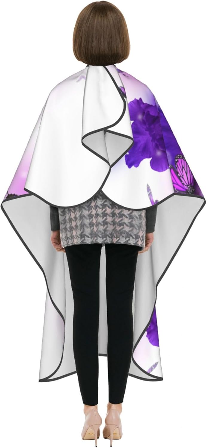 Professional Salon Cape Butterfly Purple Flowers Dyeing Salon Apron Lightweight Hair Styling Cape Haircut Gown Haircut Tools, 55x66 Inch