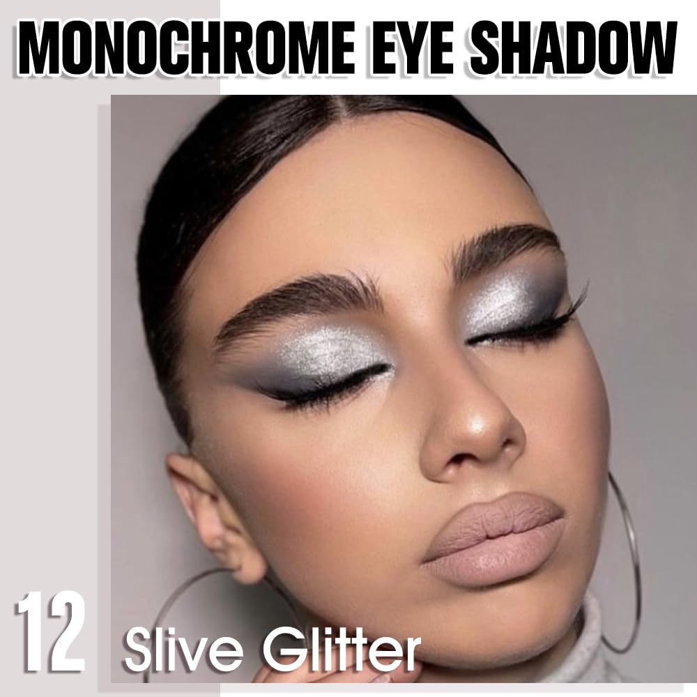 Slive Single Glitter Eyeshadow Makeup, Neutral Powde Eye Shadow for Women, Slive Shimmer Singles Eyeshadow Palette Pigmented Waterproof, sombras para ojos, Girls Monochrome Eyeshadows Gift 12